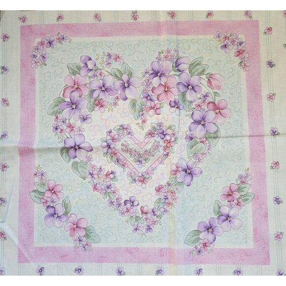 Violets Pillow Panels Kit Floral Pink Purple Flowers Bows Basket Make 4 Pillows - Picture 4 of 4